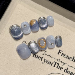 Blue Gemstone - Press On Nails - CELESTI NAILS